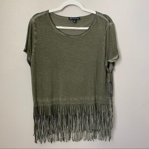 ❤️ INC Top Olive Fringe-Trim T-Shirt